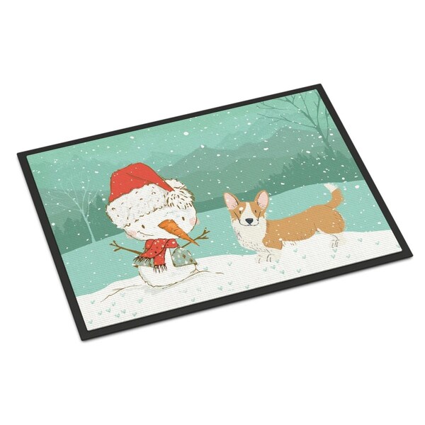 Carolines Treasures 24 x 36 in. Cardigan Corgi Snowman Christmas Indoor or Outdoor Mat CK2063JMAT - main